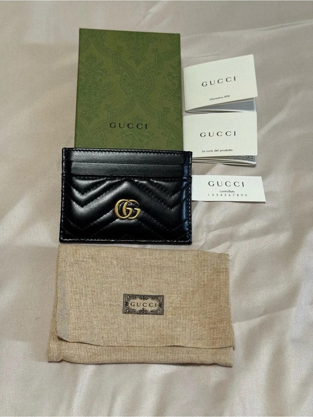 Authentic Gucci GG Marmont Black Quilted Leather Card Holder Wallet
